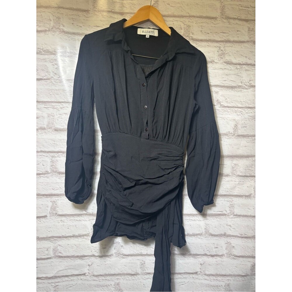 Elliatt revolve wren dress black sz small faux wrap mini ruched shirt going out